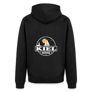 Kiel - Unisex Premium Bio Zip Hoodie - Schwarz - Hinten - Nico (187cm)