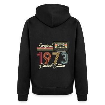 50 Anniversaire 1973 Millésime 2023 - Veste à capuche bio Premium Unisexe - noir - Dos - Nico (187cm)