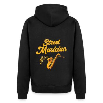 Musiker Instrument Stadtmusikant Entertainer - Unisex Premium Bio Zip Hoodie - Schwarz - Hinten - Nico (187cm)