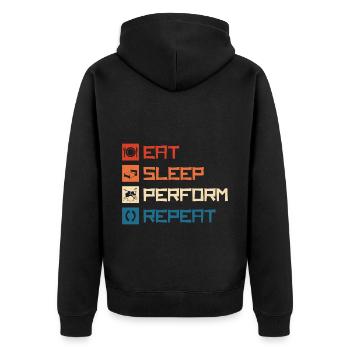 Musik Kunst Lifestyle Unterhalter - Unisex Premium Bio Zip Hoodie - Schwarz - Hinten - Nico (187cm)