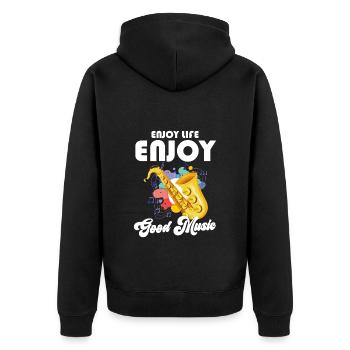 Musik Instrument Stadtmusikant - Unisex Premium Bio Zip Hoodie - Schwarz - Hinten - Nico (187cm)