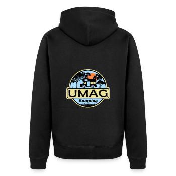 Umag Camping - Unisex Premium Bio Zip Hoodie - Schwarz - Hinten - Nico (187cm)