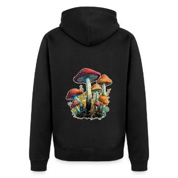 Pilze Fliegenpilze - Unisex Premium Bio Zip Hoodie - Schwarz - Hinten - Nico (187cm)