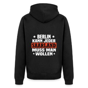 Saarland - Unisex Premium Bio Zip Hoodie - Schwarz - Hinten - Nico (187cm)