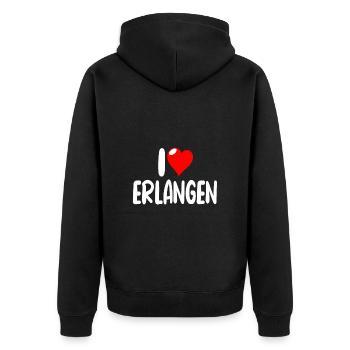 Erlangen - Unisex Premium Bio Zip Hoodie - Schwarz - Hinten - Nico (187cm)