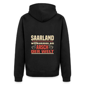 Saarland - Unisex Premium Bio Zip Hoodie - Schwarz - Hinten - Nico (187cm)