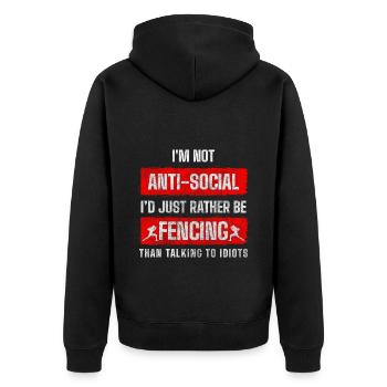 Fechtsport Trainer Gewinner Florett - Unisex Premium Bio Zip Hoodie - Schwarz - Hinten - Nico (187cm)