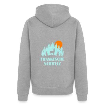 Fränkische Schweiz - Unisex Premium Bio Zip Hoodie - Grau meliert - Hinten - Nico (187cm)