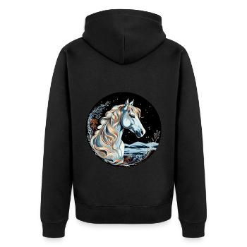 Pferd Winter - Unisex Premium Bio Zip Hoodie - Schwarz - Hinten - Nico (187cm)