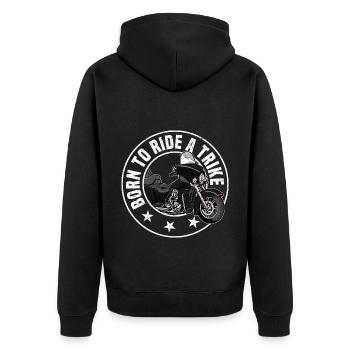Echte Männer Fahren Trikes | Triker Geschenkideen - Unisex Premium Bio Zip Hoodie - Schwarz - Hinten - Nico (187cm)