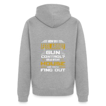 Waffen Gewalt Schießen Revolver - Unisex Premium Bio Zip Hoodie - Grau meliert - Hinten - Nico (187cm)
