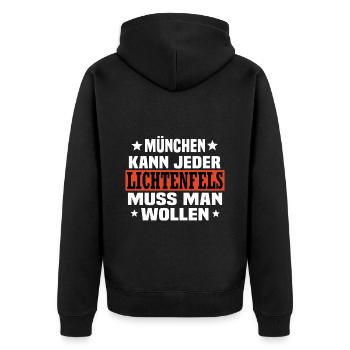 Lichtenfels - Unisex Premium Bio Zip Hoodie - Schwarz - Hinten - Nico (187cm)