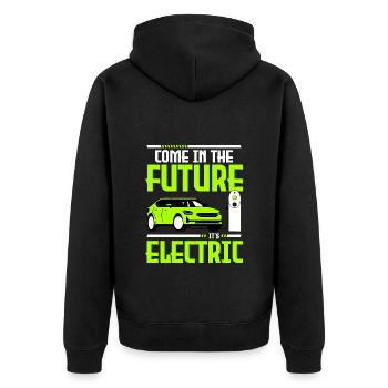 Elektromobilität Auto Klimawandel - Unisex Premium Bio Zip Hoodie - Schwarz - Hinten - Nico (187cm)