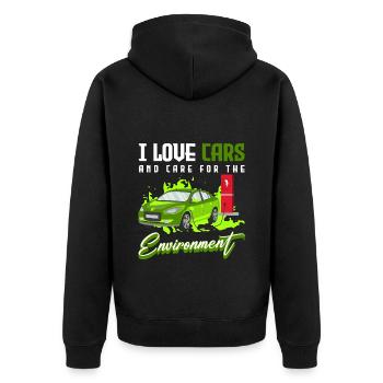 Elektroauto Umwelt Klimawandel - Unisex Premium Bio Zip Hoodie - Schwarz - Hinten - Nico (187cm)