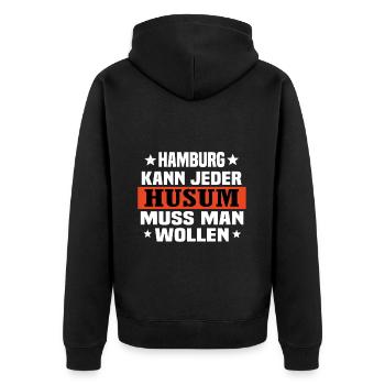 Husum - Unisex Premium Bio Zip Hoodie - Schwarz - Hinten - Nico (187cm)