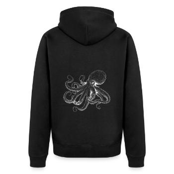 Illustration de poulpe tendre en blanc - Veste à capuche bio Premium Unisexe - noir - Dos - Nico (187cm)