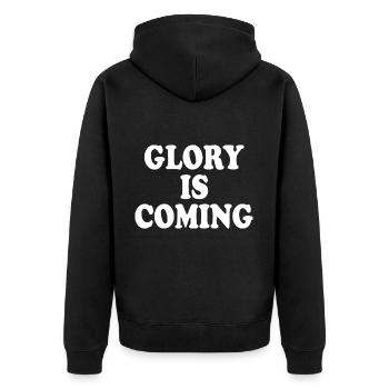 Glory is coming - Unisex Premium Organic Zip Hoodie - black - Back - Nico (187cm)