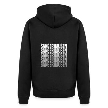 Sangerhausen - Unisex Premium Bio Zip Hoodie - Schwarz - Hinten - Nico (187cm)