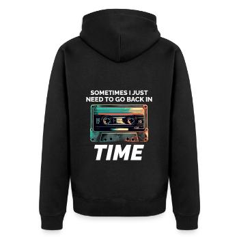 Vintage '80s Cassette Tape: Time Travel in Style - Unisex Premium Organic Zip Hoodie - black - Back - Nico (187cm)