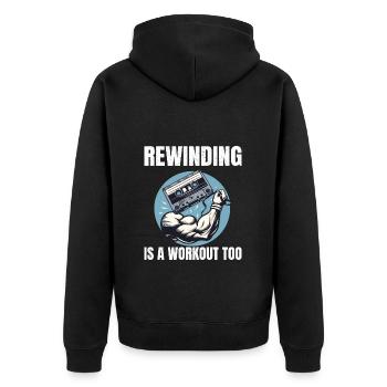 Muscle-Powered Cassette Rewind 80s Fitness Workout - Unisex Premium Organic Zip Hoodie - black - Back - Nico (187cm)