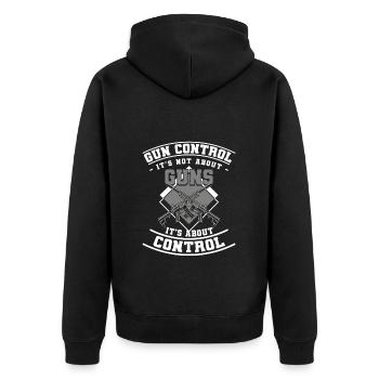 Waffe Schießbereich Schütze Schießsport - Unisex Premium Bio Zip Hoodie - Schwarz - Hinten - Nico (187cm)
