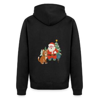 Weihnachtsmann und Hund: Festlicher Duo-Zauber - Unisex Premium Bio Zip Hoodie - Schwarz - Hinten - Nico (187cm)