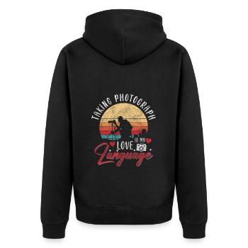 Kamera Fotografie Objektiv Herzschlag - Unisex Premium Bio Zip Hoodie - Schwarz - Hinten - Nico (187cm)