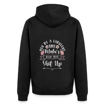 Schuhmacher Schuhe Handwerker Stiefel - Unisex Premium Bio Zip Hoodie - Schwarz - Hinten - Nico (187cm)