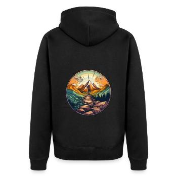 Outdoor Romance - Sun with Mountain Panorama - Unisex Premium Organic Zip Hoodie - black - Back - Nico (187cm)