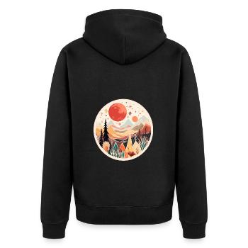 Abstrakte Boho Landschaft in Herbstfarben - Unisex Premium Bio Zip Hoodie - Schwarz - Hinten - Nico (187cm)