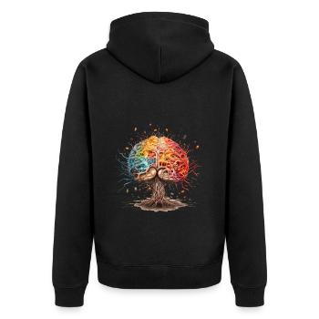Buntes kunstvolles Gehirn als Baum - ADHS Autismus - Unisex Premium Bio Zip Hoodie - Schwarz - Hinten - Nico (187cm)