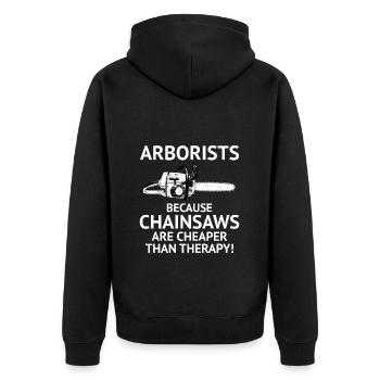 Arborist Tree Climber Climbing Trimmer Chainsaw - Unisex Premium Organic Zip Hoodie - black - Back - Nico (187cm)