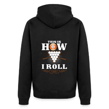 Pool Billardspieler Hobby 8-Ball - Unisex Premium Bio Zip Hoodie - Schwarz - Hinten - Nico (187cm)