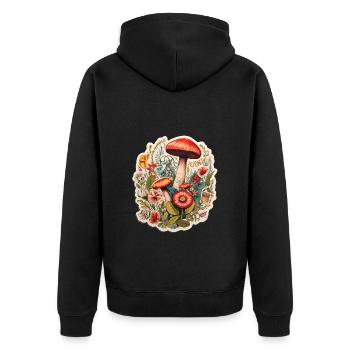 Art bohème avec des champignons et des fleurs - Veste à capuche bio Premium Unisexe - noir - Dos - Nico (187cm)