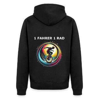 Einrad - Unisex Premium Bio Zip Hoodie - Schwarz - Hinten - Nico (187cm)