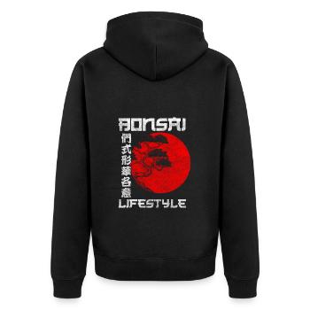 Japan Yoga Pflanze - Unisex Premium Bio Zip Hoodie - Schwarz - Hinten - Nico (187cm)