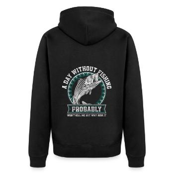 Angler Fishing Bait - Unisex Premium Organic Zip Hoodie - black - Back - Nico (187cm)
