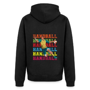 Handballer SIeger Sprungwurf - Unisex Premium Bio Zip Hoodie - Schwarz - Hinten - Nico (187cm)