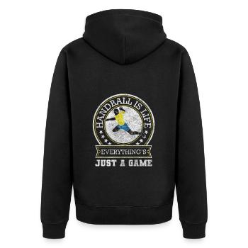Handballer Turnier Mannschaft - Unisex Premium Bio Zip Hoodie - Schwarz - Hinten - Nico (187cm)