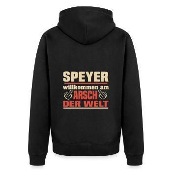 Speyer - Unisex Premium Bio Zip Hoodie - Schwarz - Hinten - Nico (187cm)