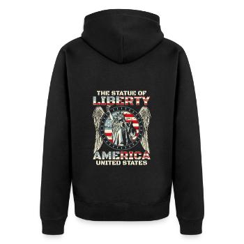 USA Patriot Militär Nation - Unisex Premium Bio Zip Hoodie - Schwarz - Hinten - Nico (187cm)