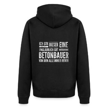 Bauarbeiter - Der unglaubliche Betonbauer - Unisex Premium Bio Zip Hoodie - Schwarz - Hinten - Nico (187cm)
