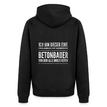 Betonbauer Baustelle Helm Bauarbeiter Beton - Unisex Premium Bio Zip Hoodie - Schwarz - Hinten - Nico (187cm)