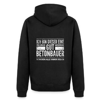 Betonbauer Spruch - Unisex Premium Bio Zip Hoodie - Schwarz - Hinten - Nico (187cm)