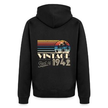1942 Vintage Jahrgang 80 Geburtstag Retro - Unisex Premium Bio Zip Hoodie - Schwarz - Hinten - Nico (187cm)