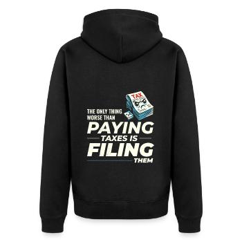 Taxing Humor: Paying and Filing Funny - Unisex Premium Organic Zip Hoodie - black - Back - Nico (187cm)