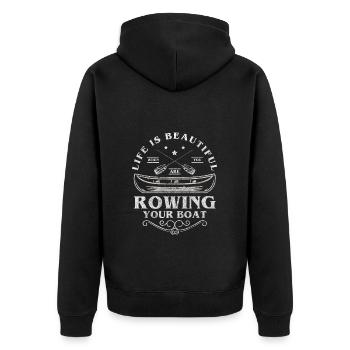 Ruderer Steuermann Wettkampf Kraftsport - Unisex Premium Bio Zip Hoodie - Schwarz - Hinten - Nico (187cm)