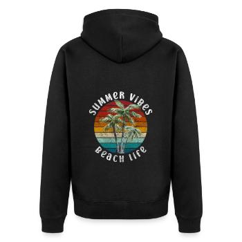 Urlaub Wärme Surfen Natur - Unisex Premium Bio Zip Hoodie - Schwarz - Hinten - Nico (187cm)