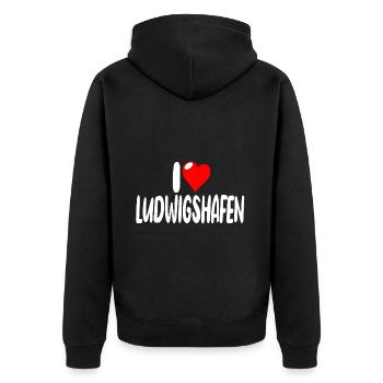 ludwigshafen - Unisex Premium Bio Zip Hoodie - Schwarz - Hinten - Nico (187cm)