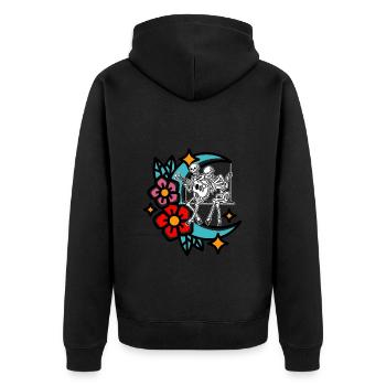 Mond Fantasy Skelett Gitarre Musiker Gitarrist - Unisex Premium Bio Zip Hoodie - Schwarz - Hinten - Nico (187cm)